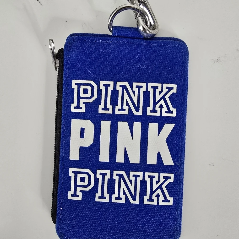 New Victoria's Secret PINK Y2K Lanyard ID Holder/ Mini Wallet Blue White Logo